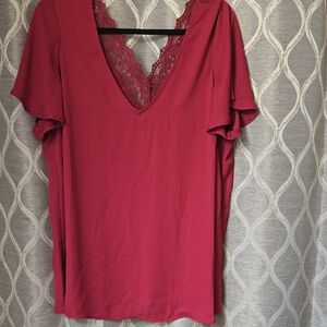 Torrid Deep Pink Lace V-Neck Blouse